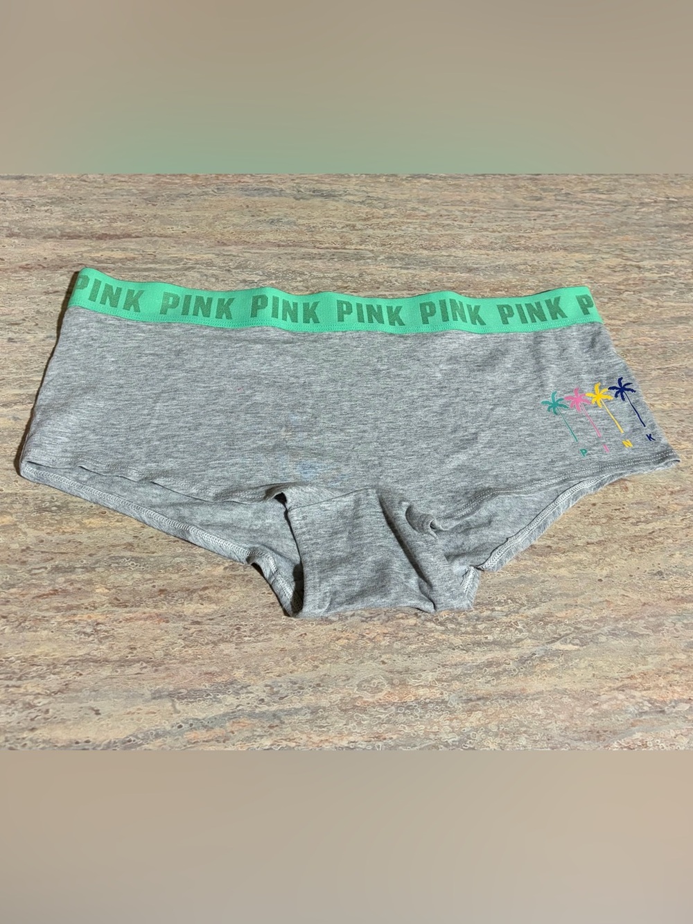 NWOT PINK Victoria’s Secret Boyshort Panty with multicolored palm trees